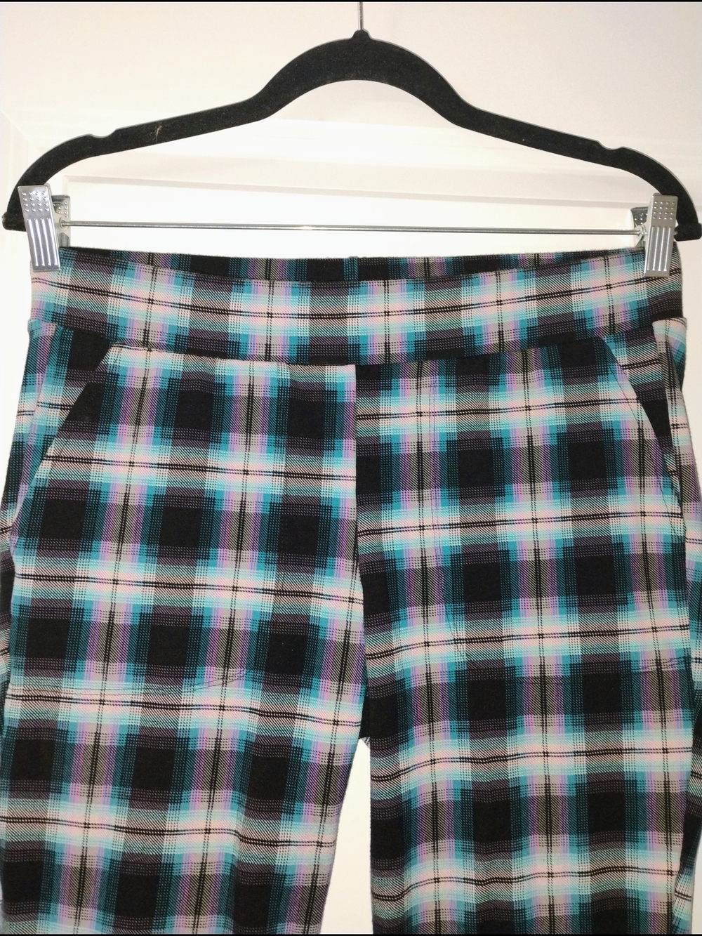 Plaid Skinny Pants Blue Black Tartan Preppy Dark Academia Retro 90s Size 1X - Picture 6 of 6